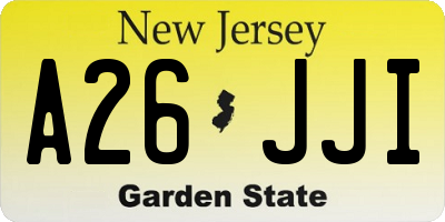NJ license plate A26JJI