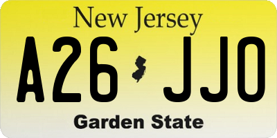NJ license plate A26JJO