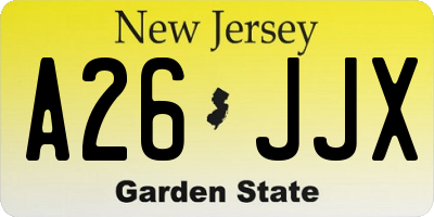 NJ license plate A26JJX