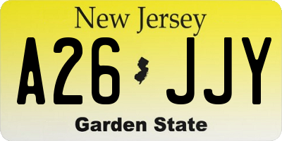 NJ license plate A26JJY