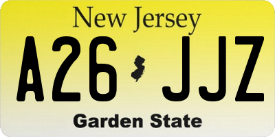 NJ license plate A26JJZ