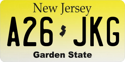 NJ license plate A26JKG