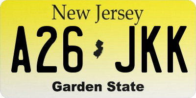 NJ license plate A26JKK