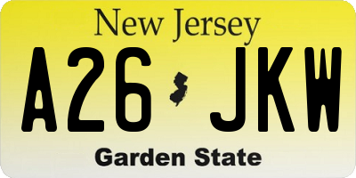 NJ license plate A26JKW