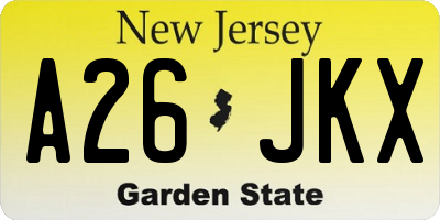 NJ license plate A26JKX