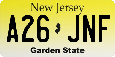 NJ license plate A26JNF
