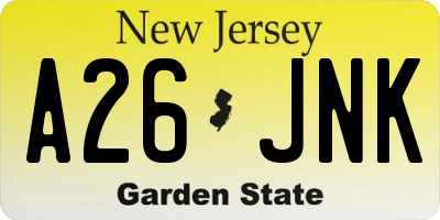 NJ license plate A26JNK