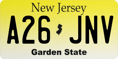 NJ license plate A26JNV