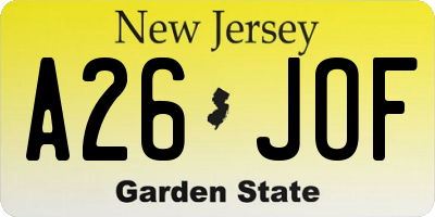 NJ license plate A26JOF