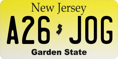 NJ license plate A26JOG