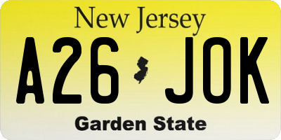 NJ license plate A26JOK