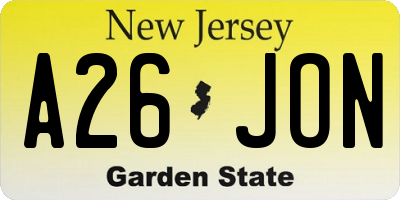 NJ license plate A26JON