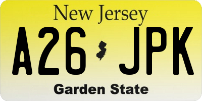 NJ license plate A26JPK
