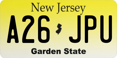 NJ license plate A26JPU