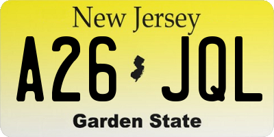 NJ license plate A26JQL