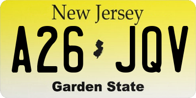 NJ license plate A26JQV