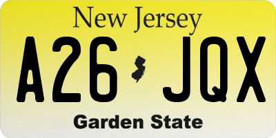 NJ license plate A26JQX