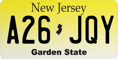NJ license plate A26JQY