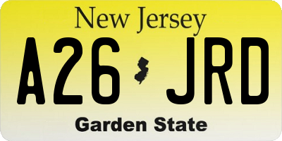 NJ license plate A26JRD