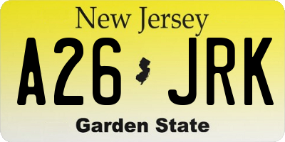 NJ license plate A26JRK