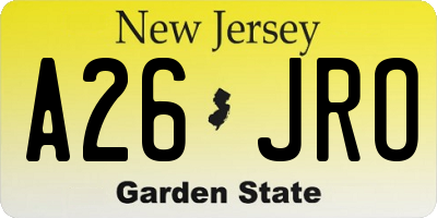 NJ license plate A26JRO