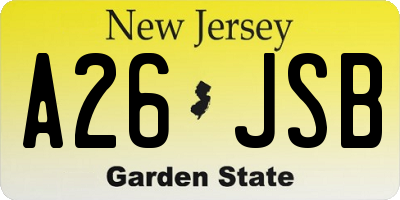 NJ license plate A26JSB