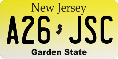 NJ license plate A26JSC