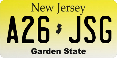 NJ license plate A26JSG