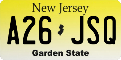 NJ license plate A26JSQ