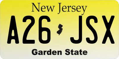 NJ license plate A26JSX