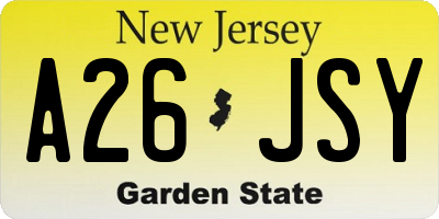 NJ license plate A26JSY