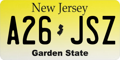 NJ license plate A26JSZ