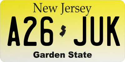 NJ license plate A26JUK
