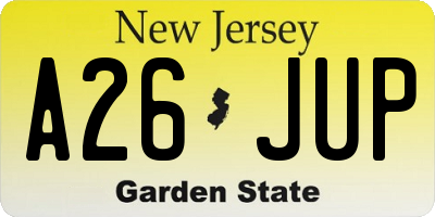 NJ license plate A26JUP