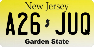 NJ license plate A26JUQ