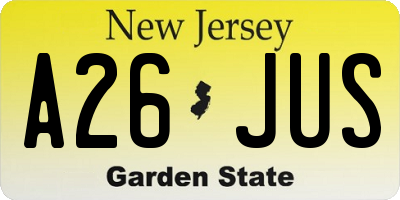 NJ license plate A26JUS