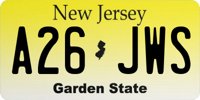 NJ license plate A26JWS