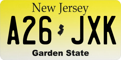 NJ license plate A26JXK