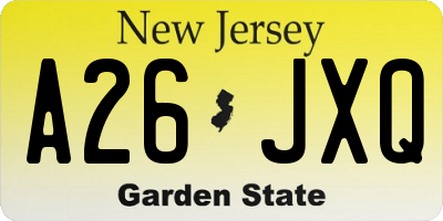NJ license plate A26JXQ