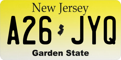NJ license plate A26JYQ