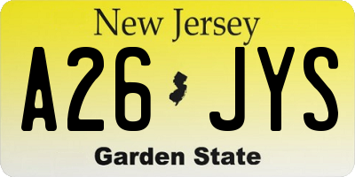 NJ license plate A26JYS
