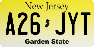NJ license plate A26JYT