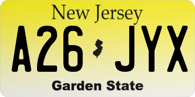 NJ license plate A26JYX
