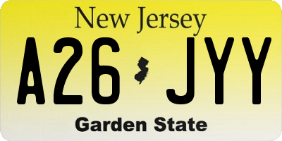 NJ license plate A26JYY