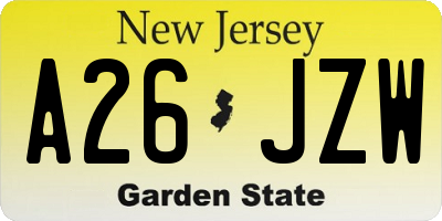 NJ license plate A26JZW