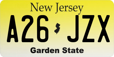 NJ license plate A26JZX