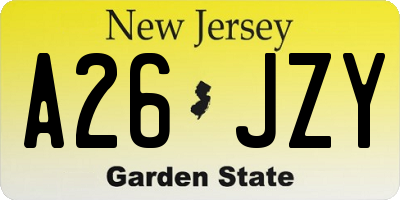 NJ license plate A26JZY