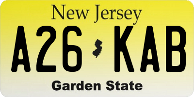 NJ license plate A26KAB