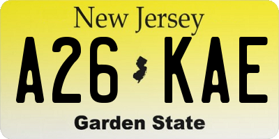 NJ license plate A26KAE