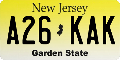NJ license plate A26KAK